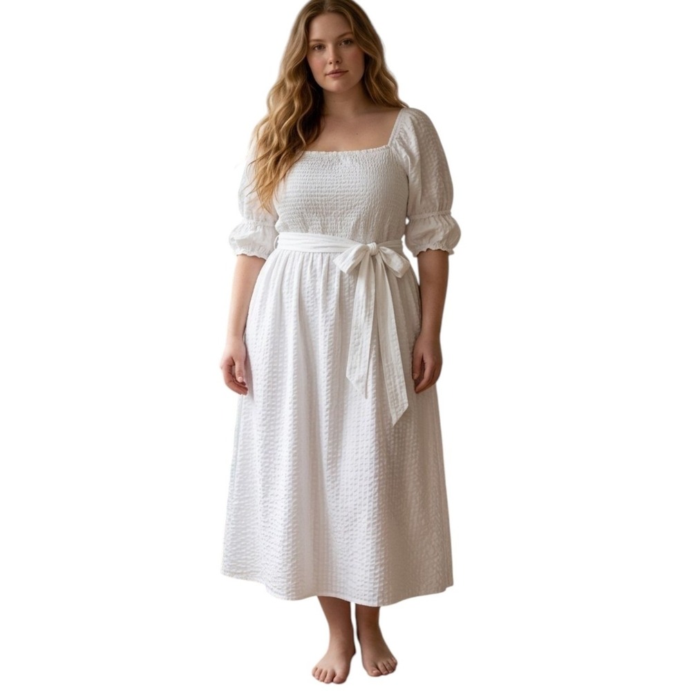 Peyton & Parker White Midi Dress Smocked Cottagecore Boho Cotton Plus Size 2X